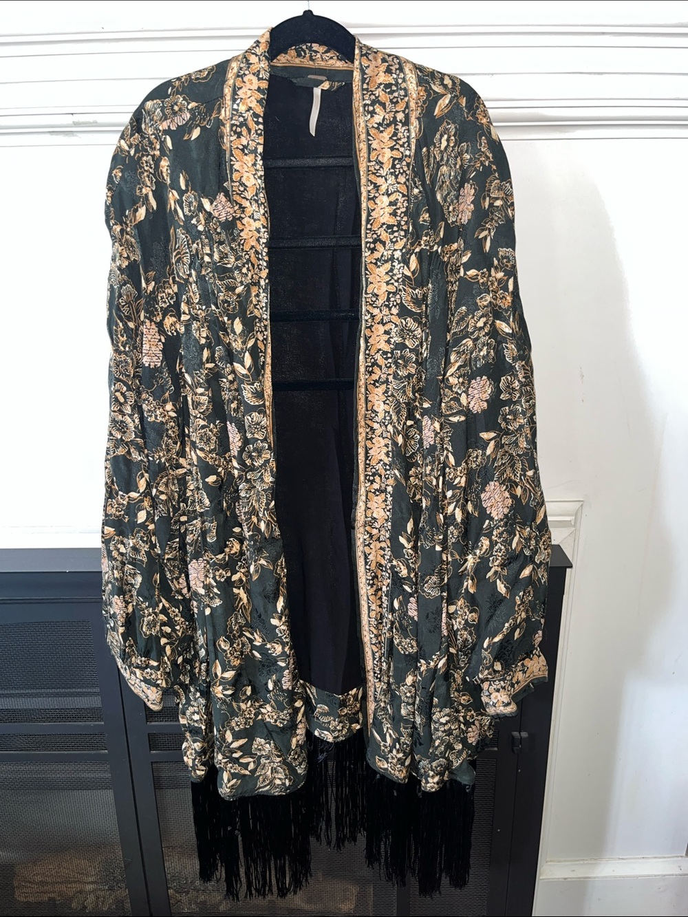 Free People Kailin Floral Print Kimono with Fringe